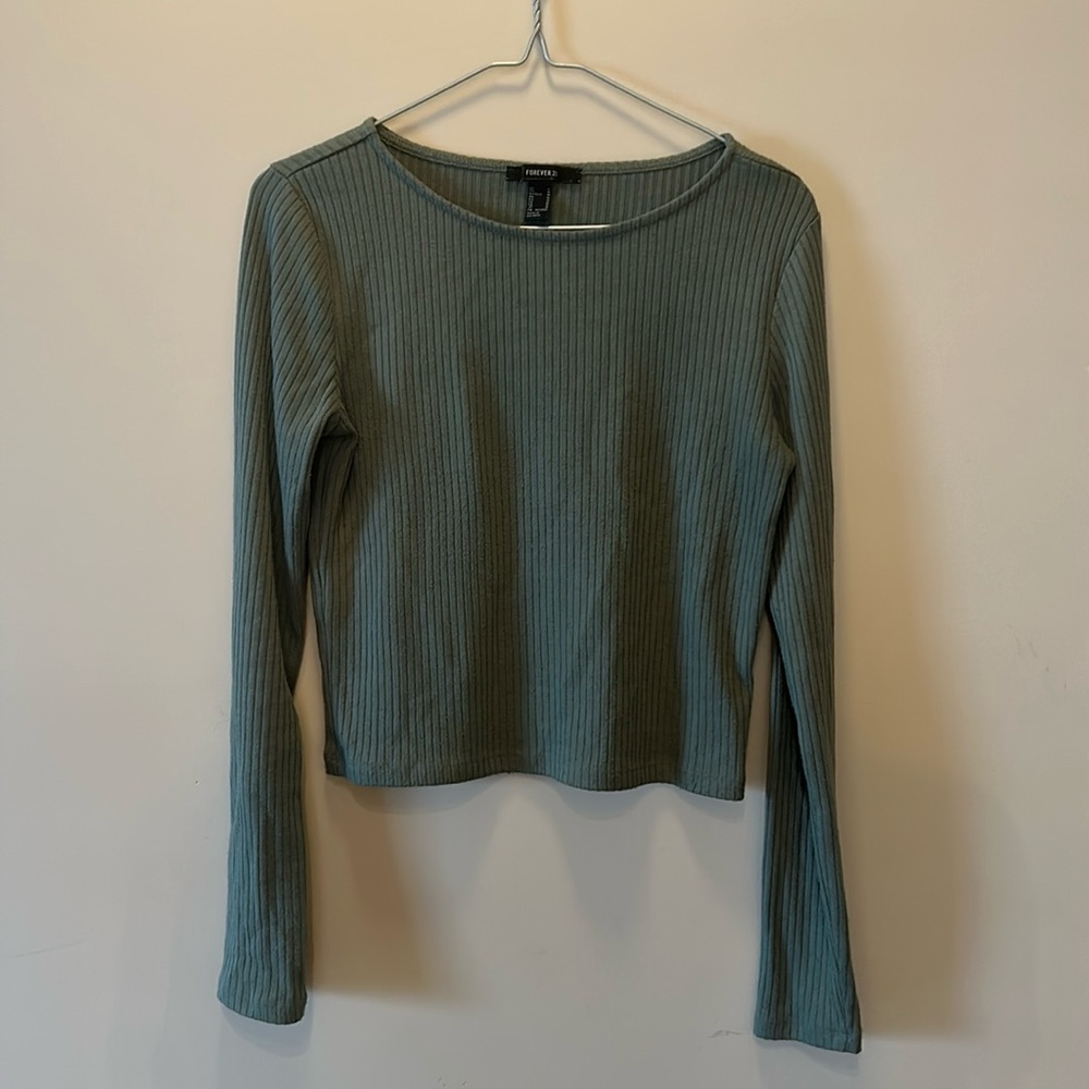 Olive Green Cropped Ribbed Long Sleeve